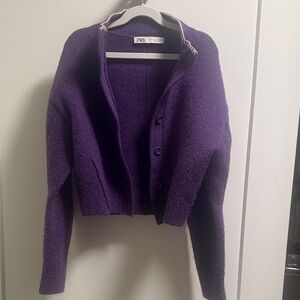Zara Deep Purple Cropped Button-Front Cardigan